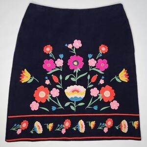 Boden Olivia Skirt Womens US Size 6 Navy Embroidered Floral Lined Anthropologie